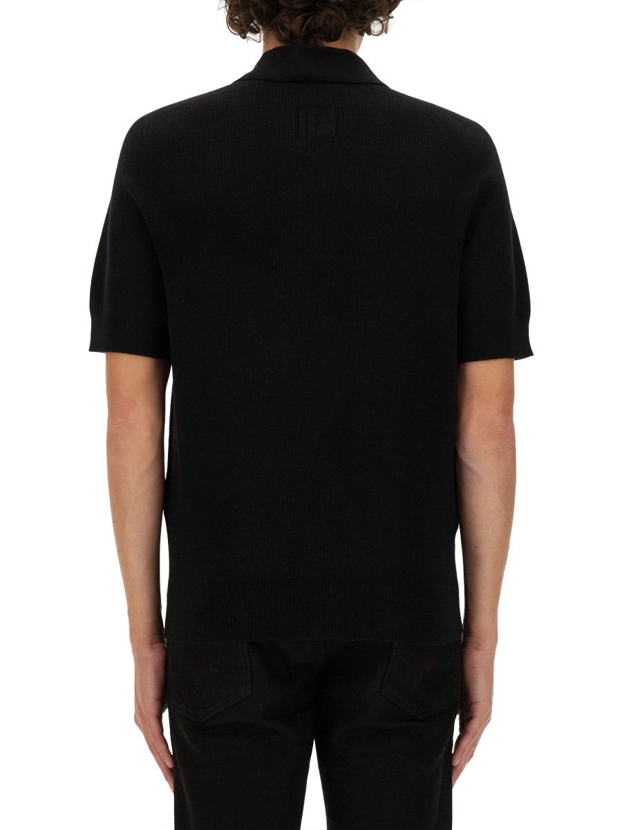 Shop Balmain 'label' Polo Shirt In Black