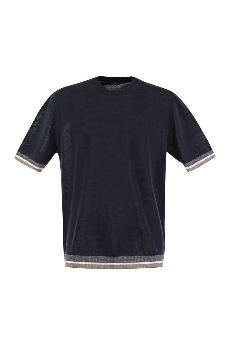 Shop Peserico T-shirt In Linen And Cotton Yarn In Blue