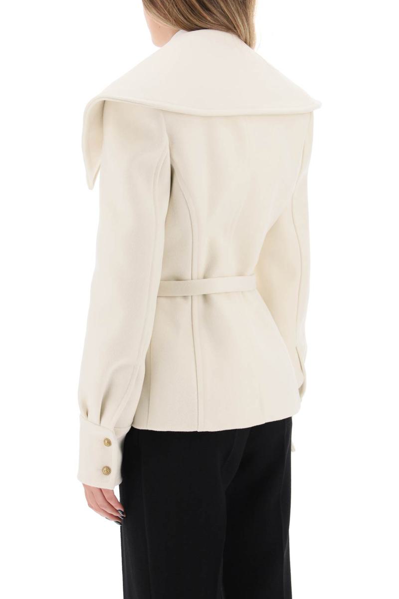 Shop Balmain Belted Double-breasted Peacoat In Bianco