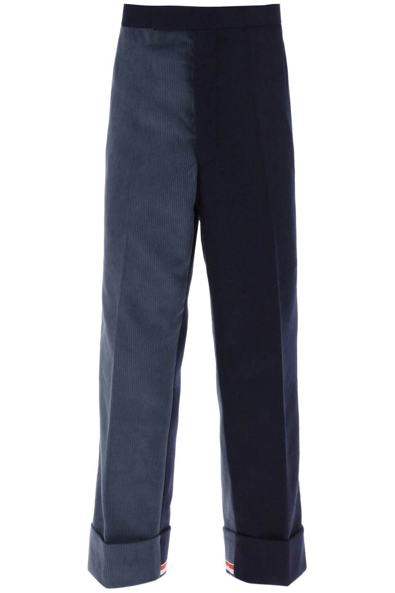 Shop Thom Browne Cuffed Trousers In Funmix Shetland In Blu