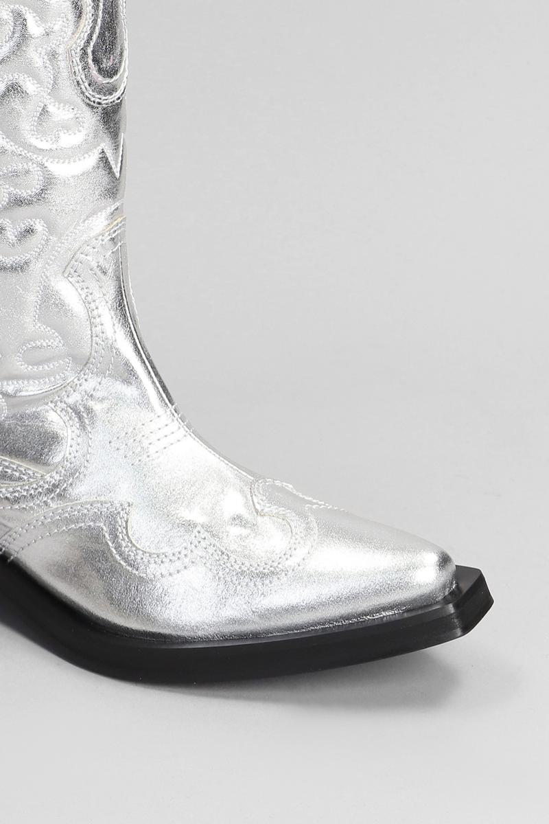 Shop Ganni Texan Boots In Silver