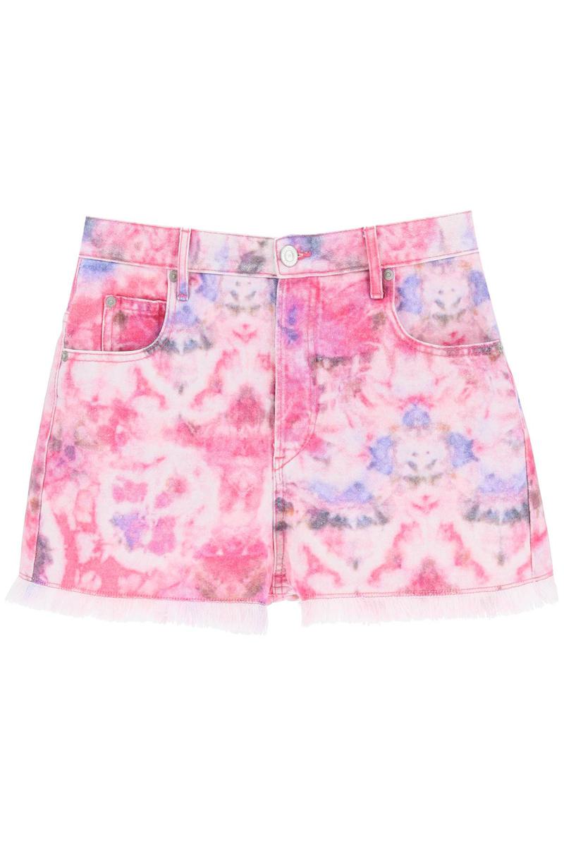 Shop Isabel Marant Étoile 'lesia' Tie-dye Denim Shorts In Rosa