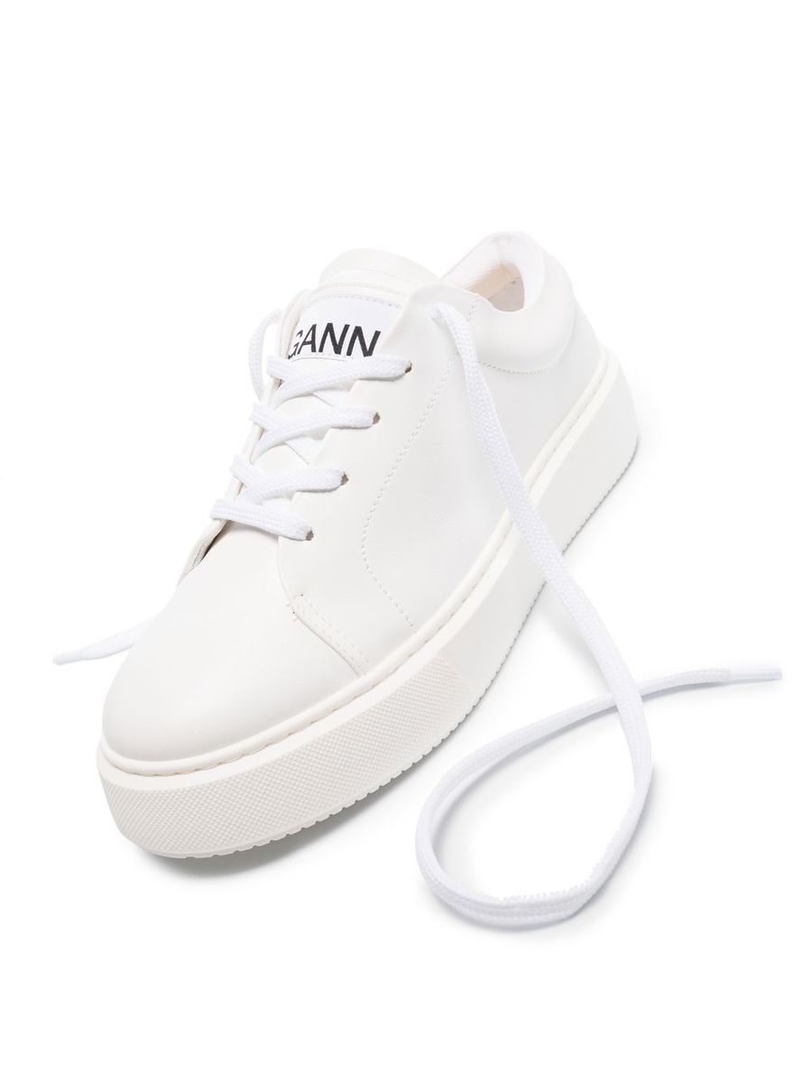 Shop Ganni White Faux Leather Sporty Sneakers