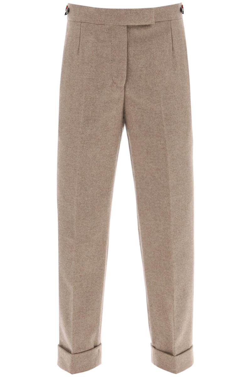 Shop Thom Browne Cropped Wool-flannel Pants In Beige