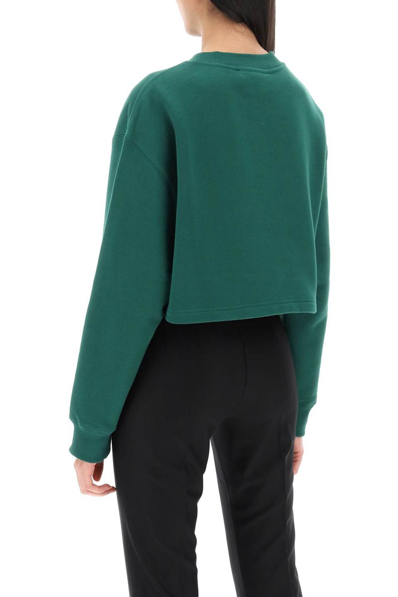 Shop Lanvin Cropped Sweatshirt With Embroidered Logo Patch In Verde