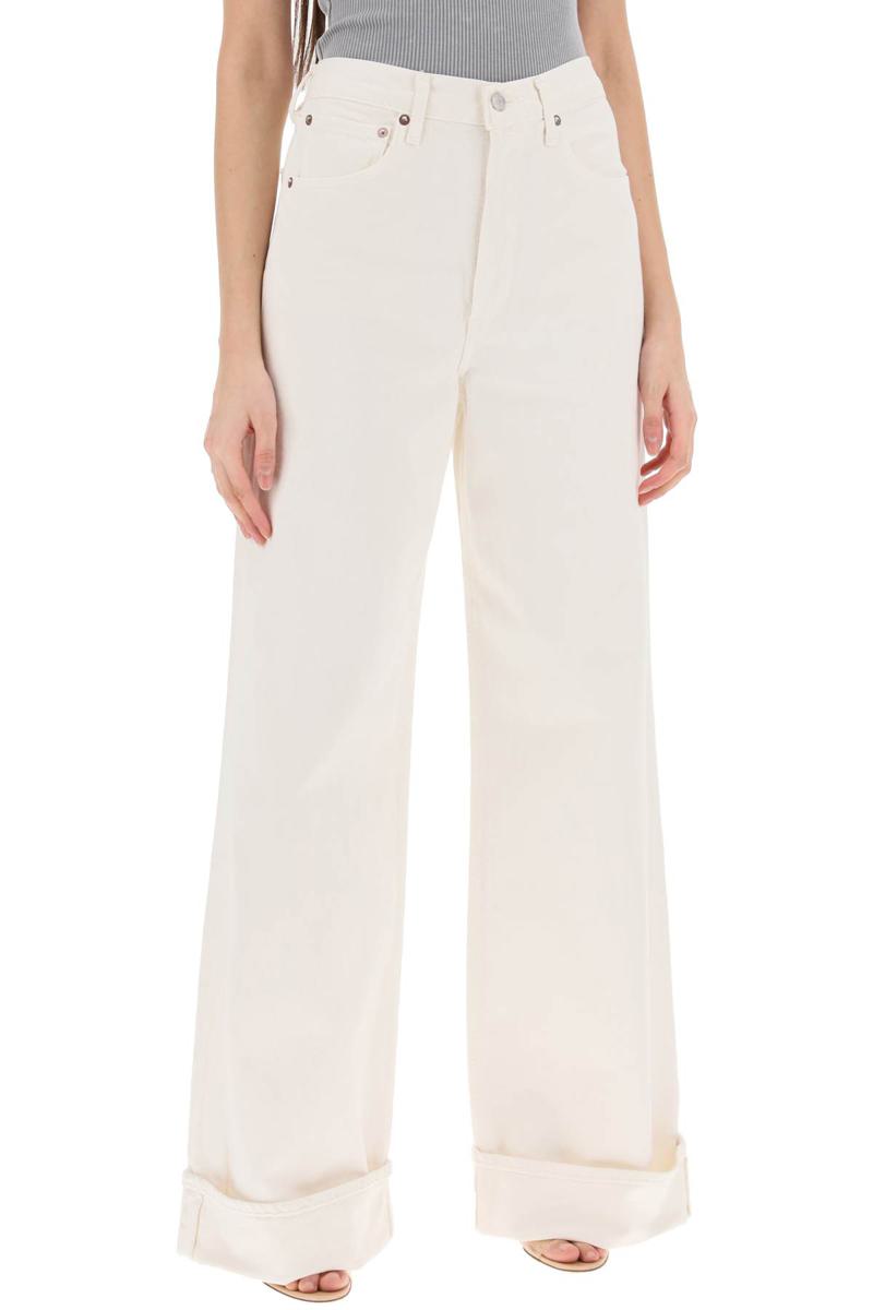 Shop Agolde Dame Wide Leg Jeans In Bianco