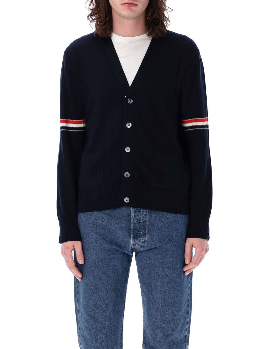 Shop Thom Browne V-neck Armband Cardigan In Navy