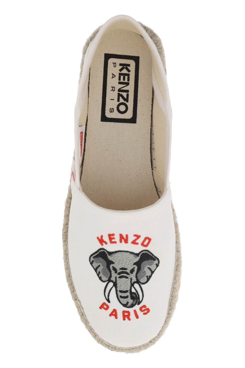 Shop Kenzo Canvas Espadrilles With Logo Embroidery In Bianco