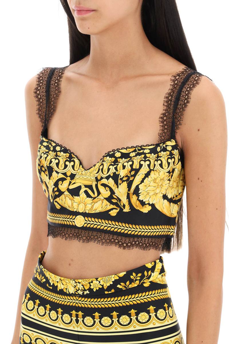 Shop Versace Barocco Silk Bralette Top In Nero