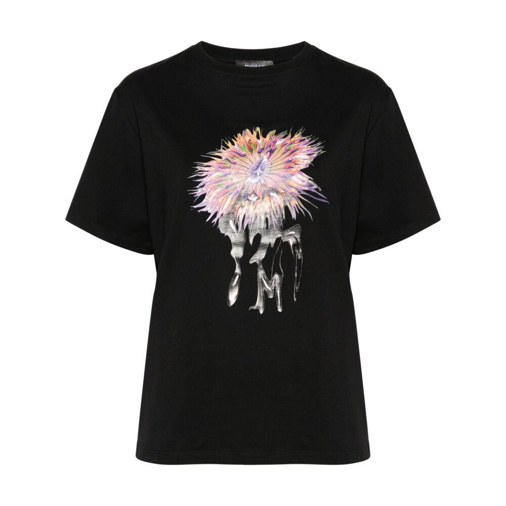 Mugler Pink Anemone Cotton T-shirt In Black