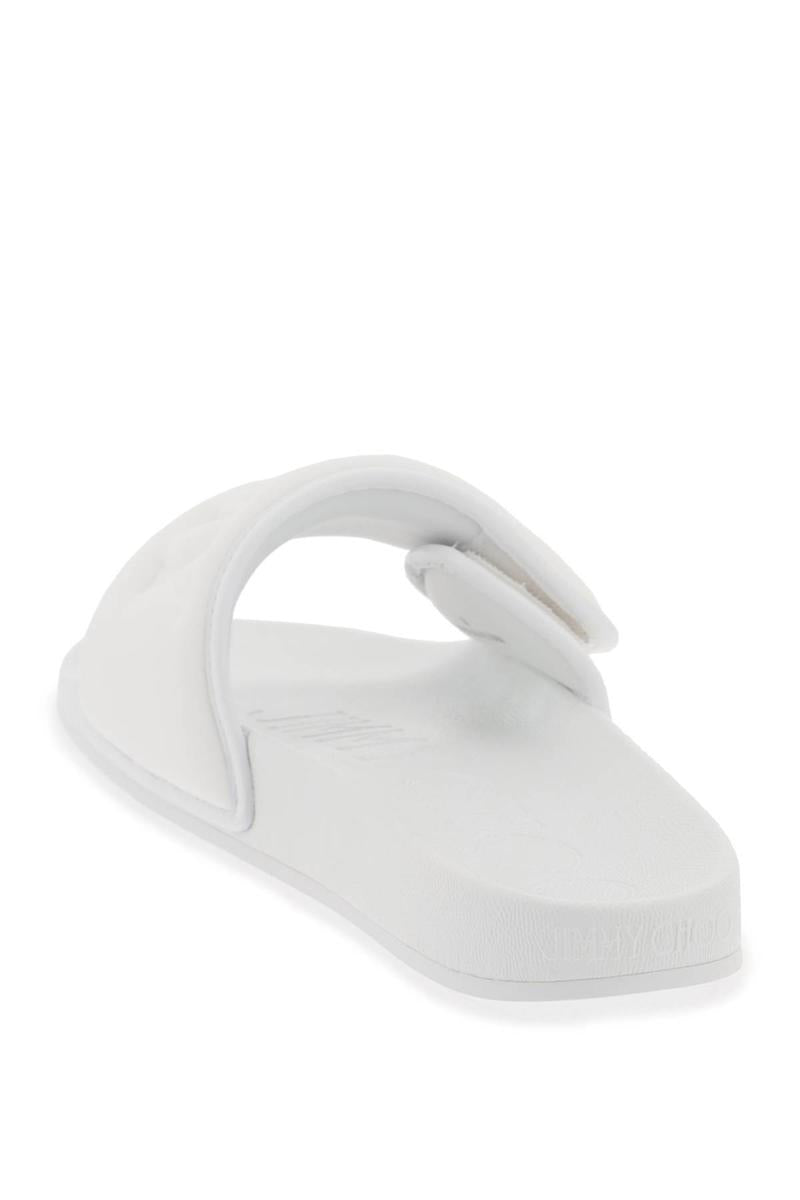 Shop Jimmy Choo Fitz Slides With Lycra Logoed Bang In Bianco