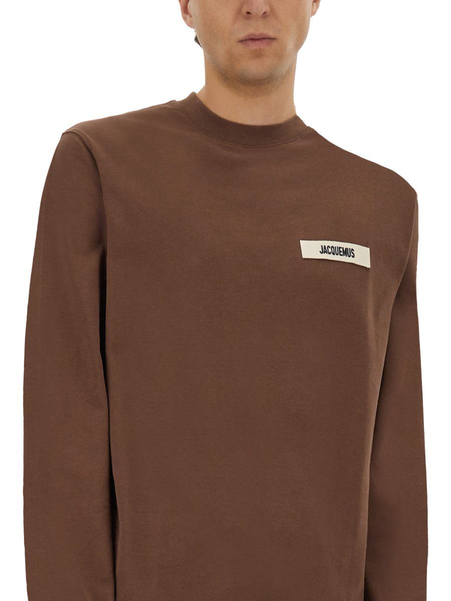 Jacquemus Basic Crew Neck T-shirt With Long Sleeves In Brown