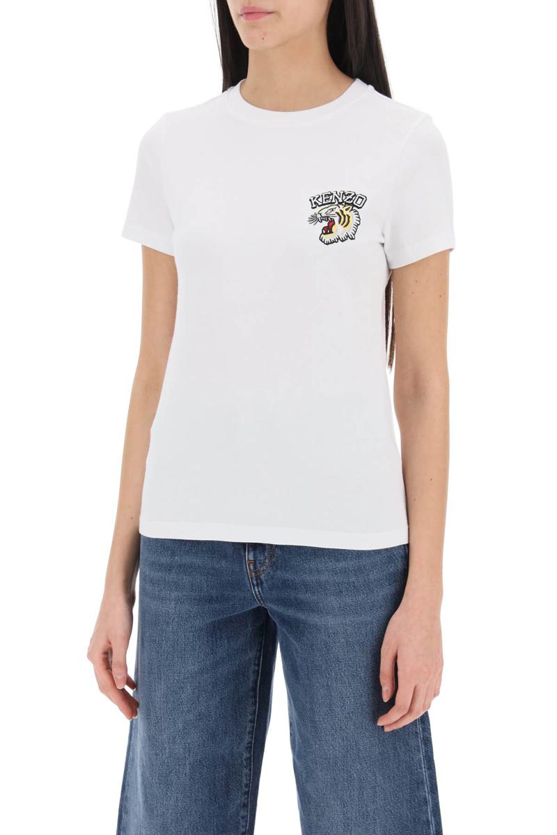 Shop Kenzo Crew-neck T-shirt With Embroidery In Bianco