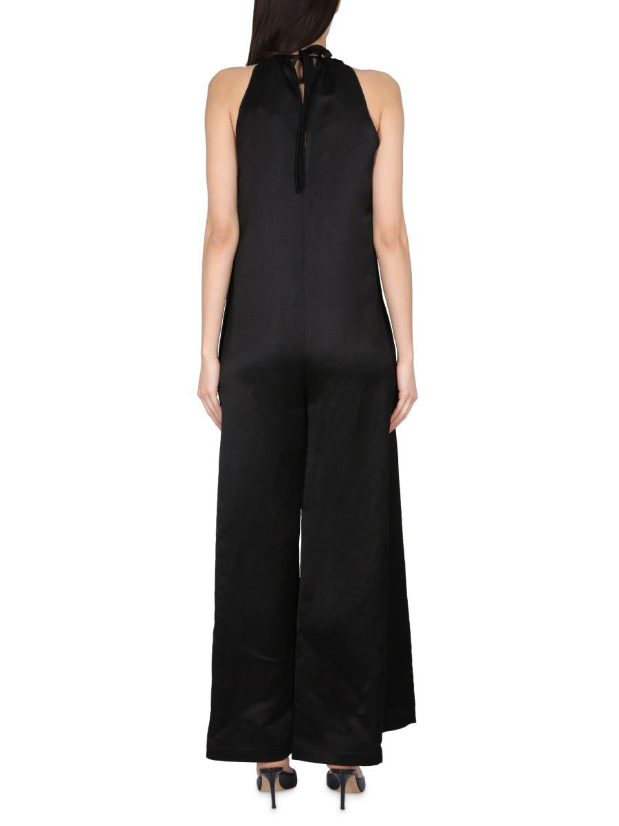 Shop Alysi Wide Satin Jumpsuit In Black