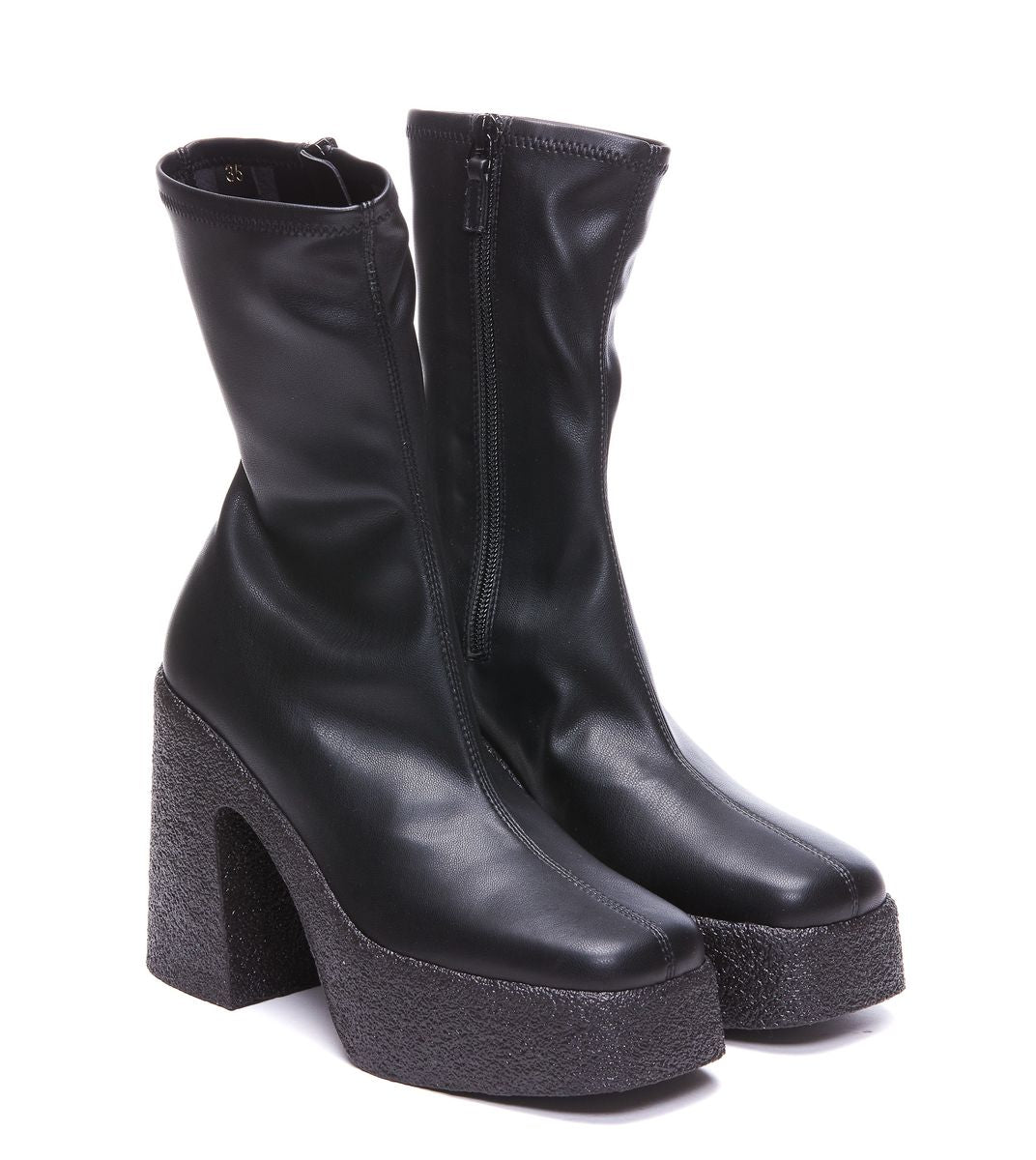 Shop Stella Mccartney 'skyla Sole Platform' Black Boots With Oversize Sole In Faux Leather Woman