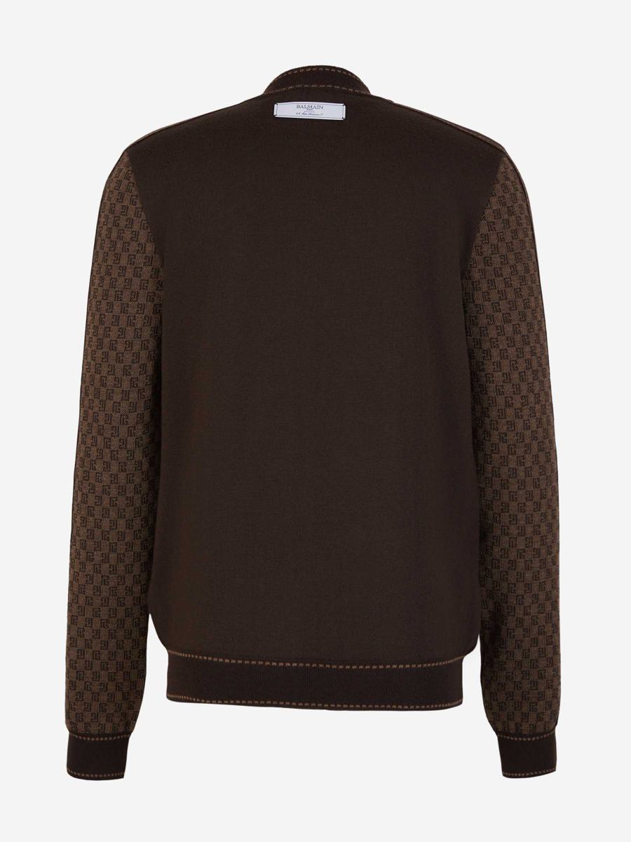 Shop Balmain Monogram Wool In Brown