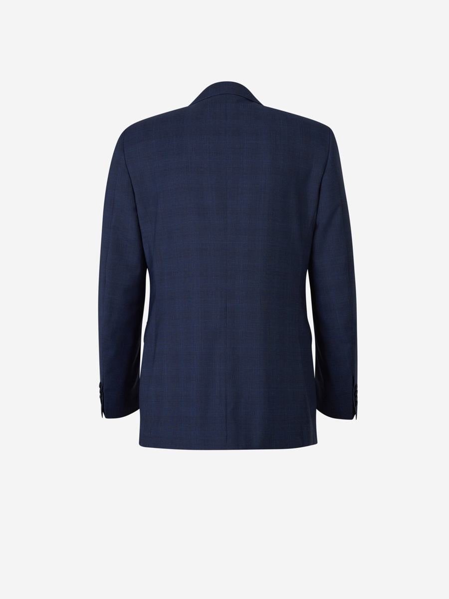 Shop Canali Checked Wool Suit In Navy Blue