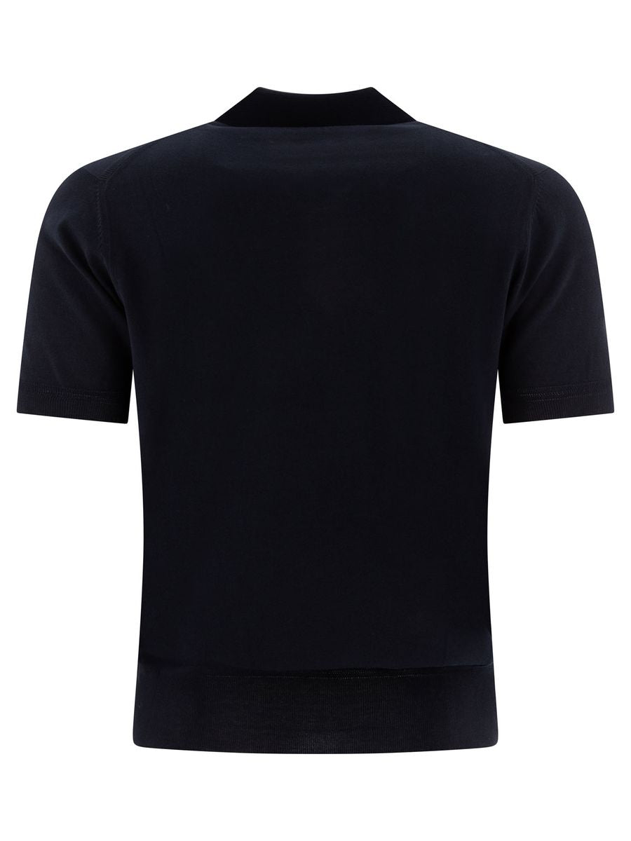 Tom Ford Logo Embroidery Cotton Polo Shirt In Blue