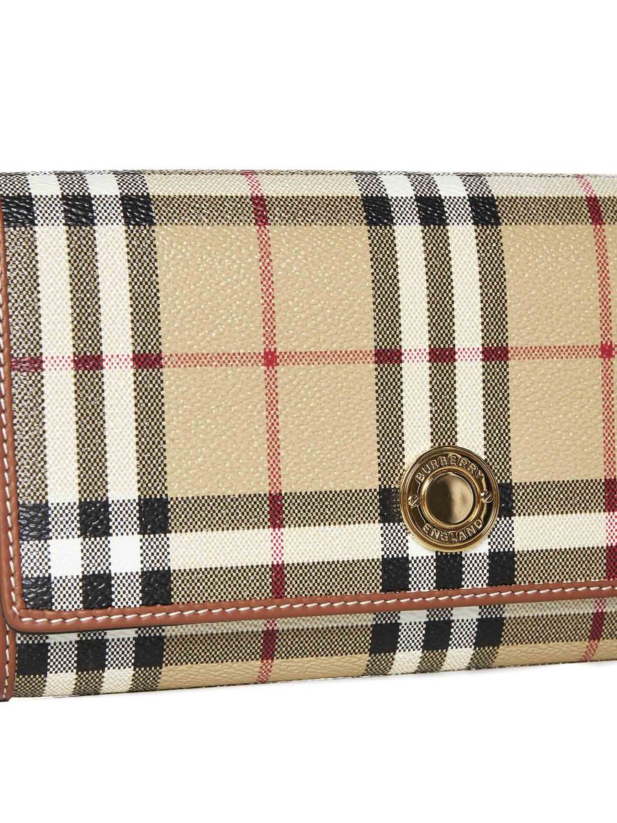 Shop Burberry Checked Crossbody Wallet In Beige