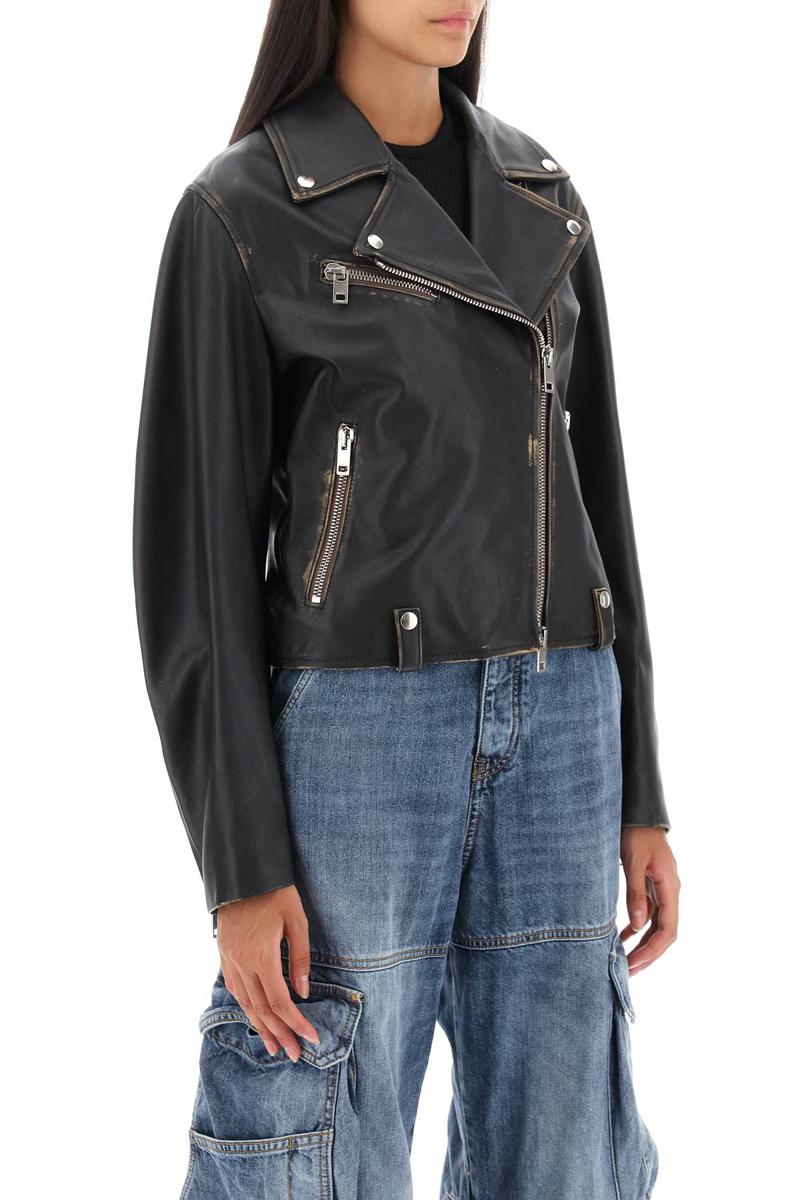 Shop Diesel 'l-edmea' Lamb Leather Biker Jacket In Marrone