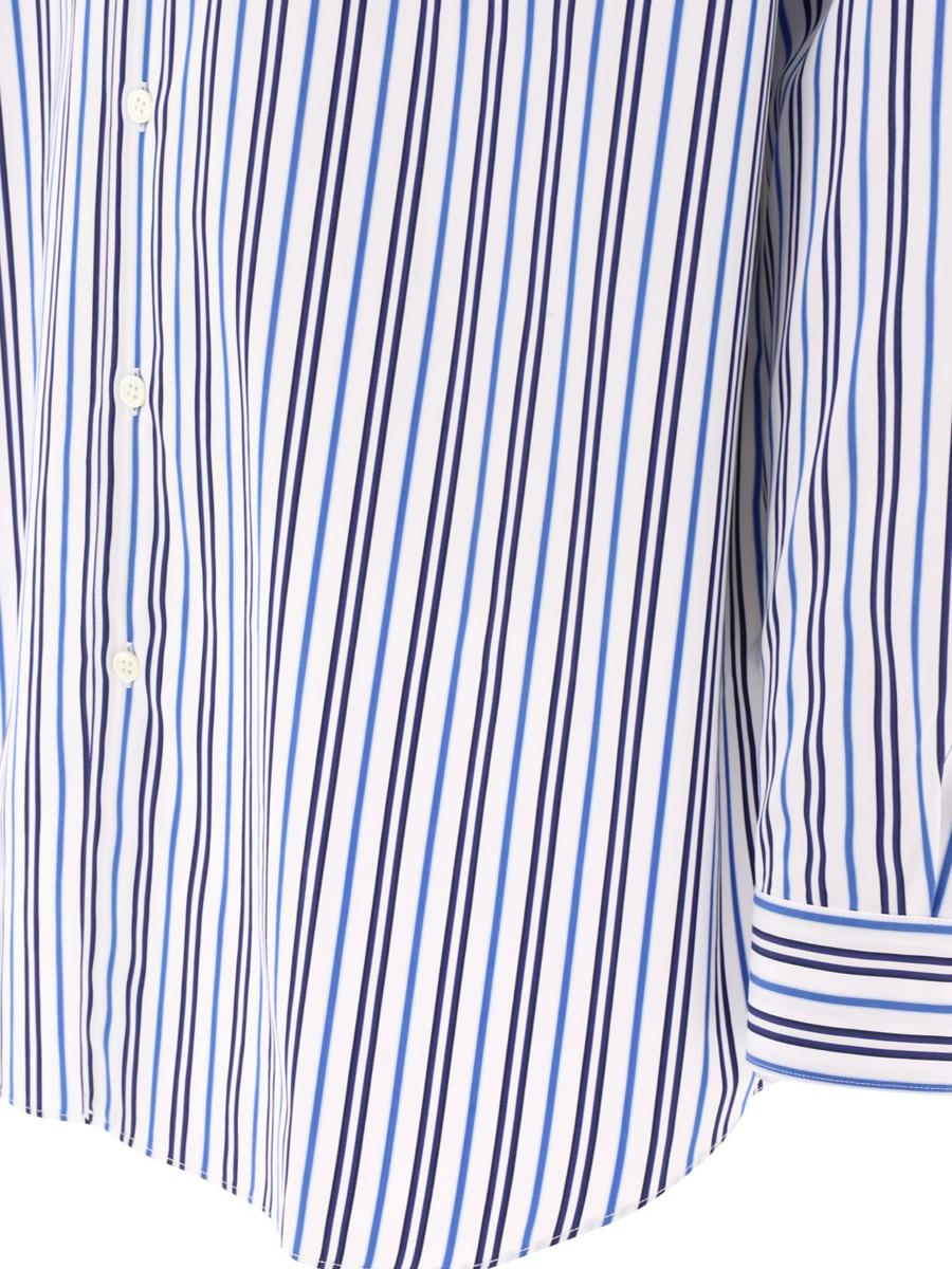 Shop Comme Des Garçons Striped Shirt With Chest Pocket In Blue