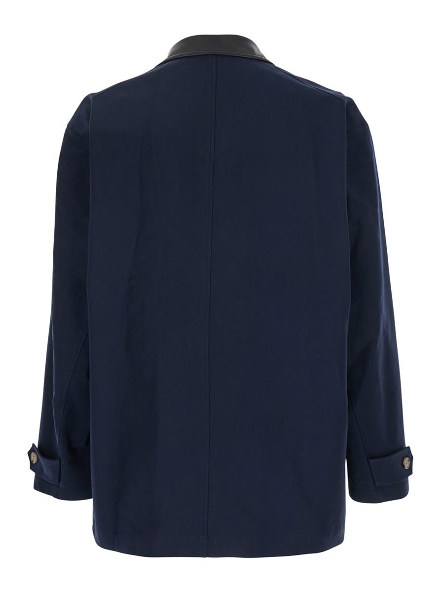 After Pray Blue Jacket With Leather Collar And Welt Chest Pockets In Cotton Man In Blue