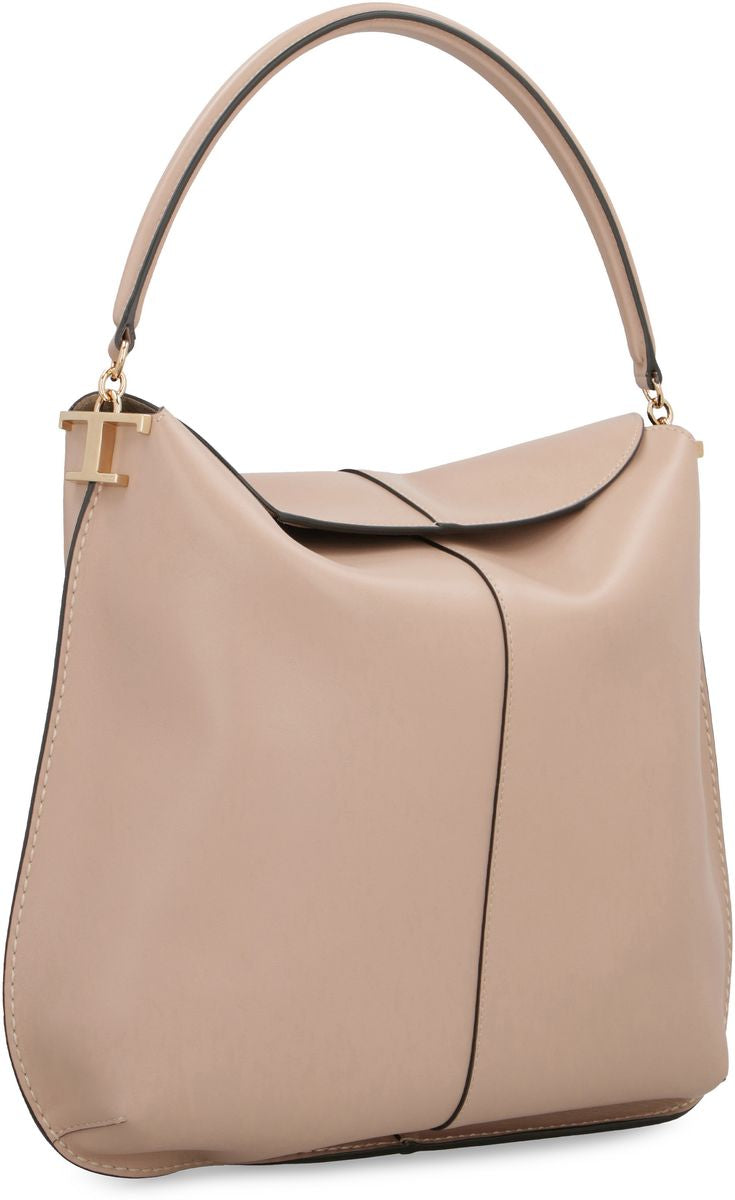 Shop Tod's T-case Leather Shoulder Bag In Dove Grey