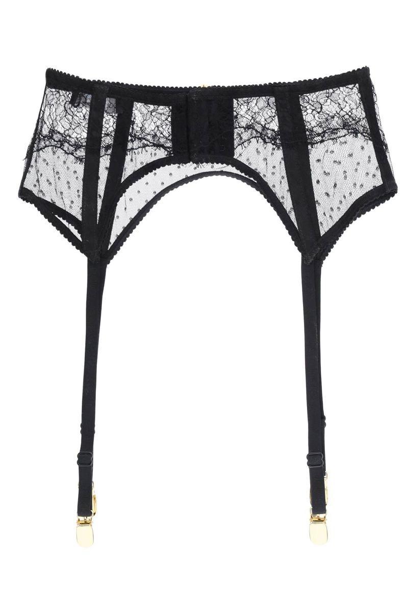 Shop Dolce & Gabbana Lace Garter Belt With Logo In Nero