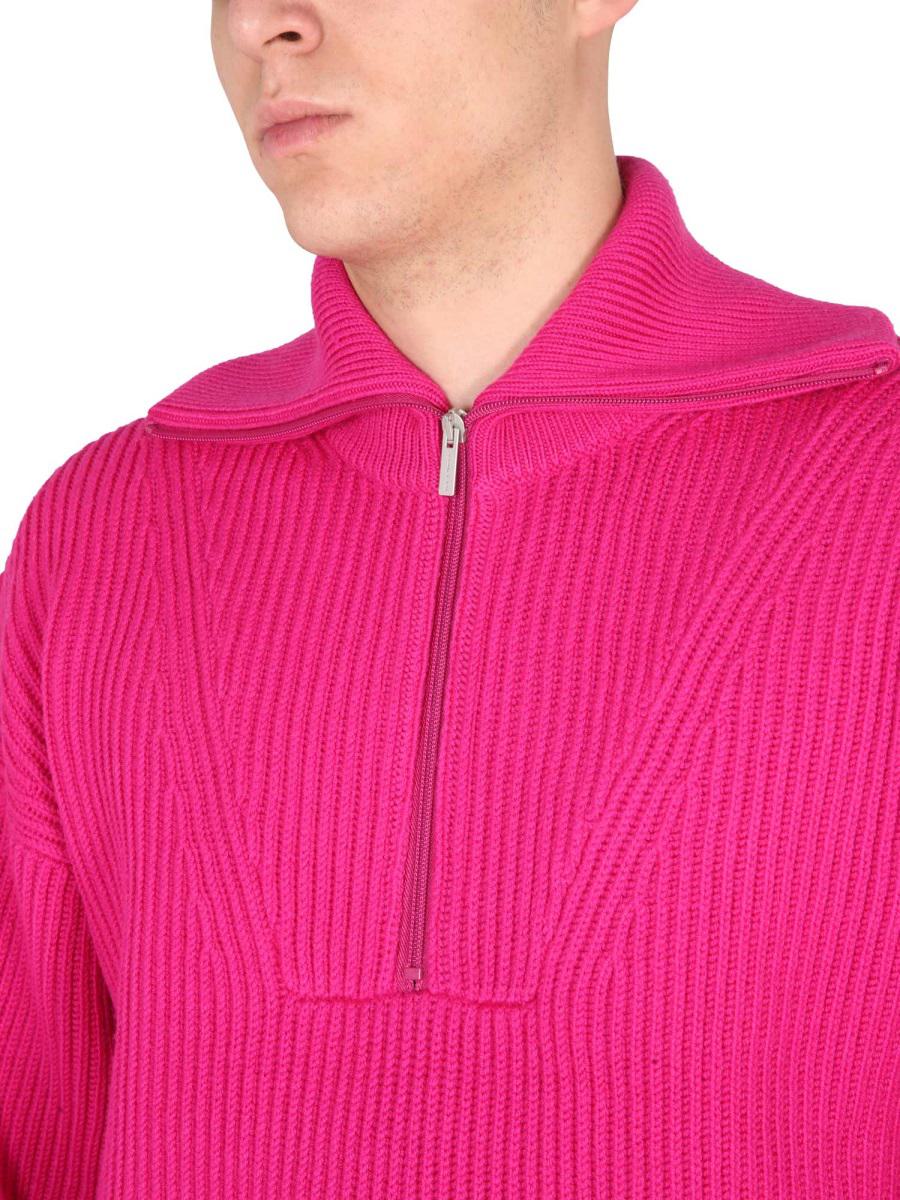 Shop Drôle De Monsieur Ribbed Sweater. In Fuchsia