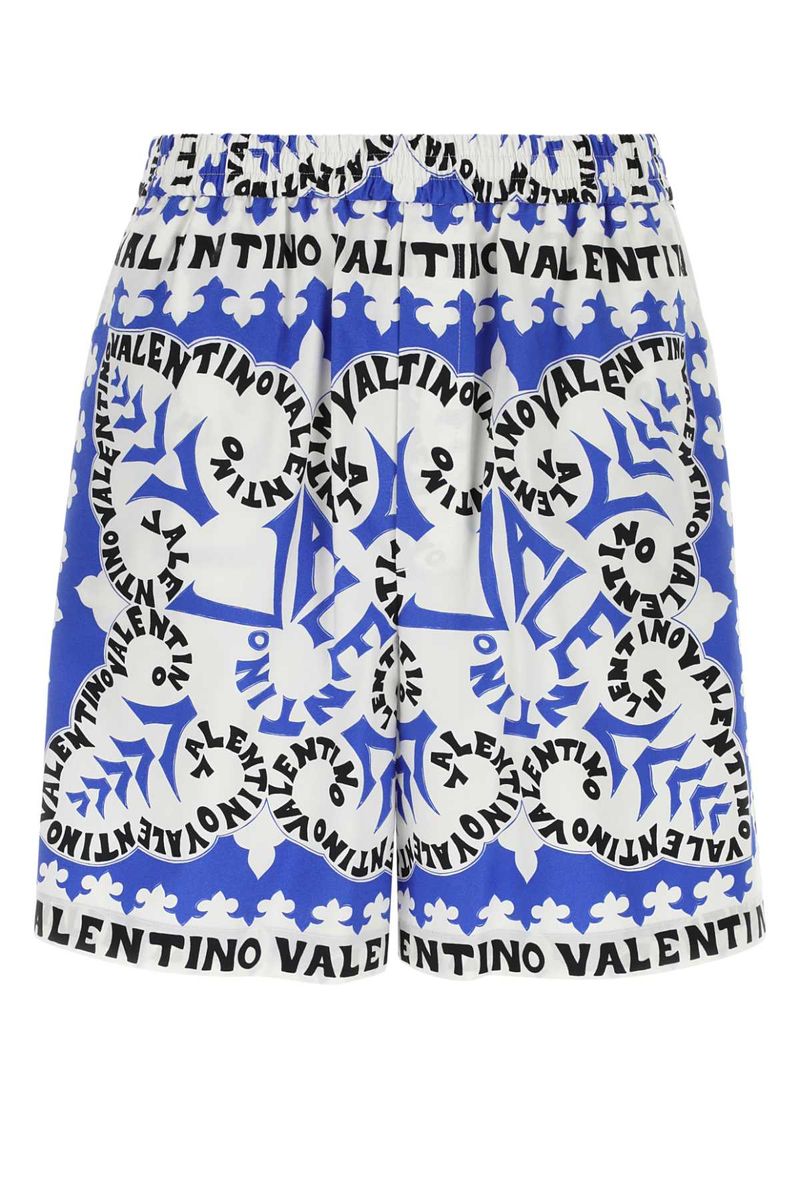 Shop Valentino Blue, White And Black Cotton Bermuda Shorts In Multi Blue