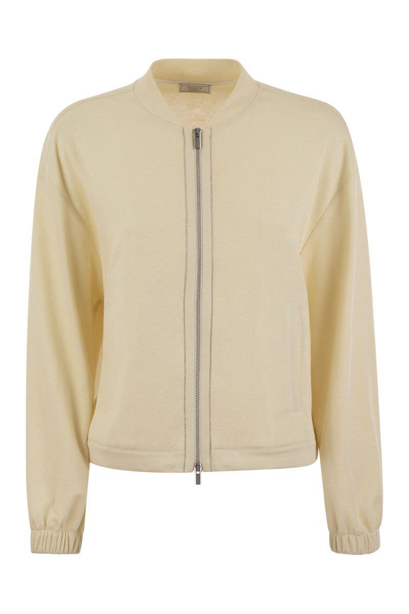 Shop Peserico Cotton And Linen Zipped Sweatshirt In Cream