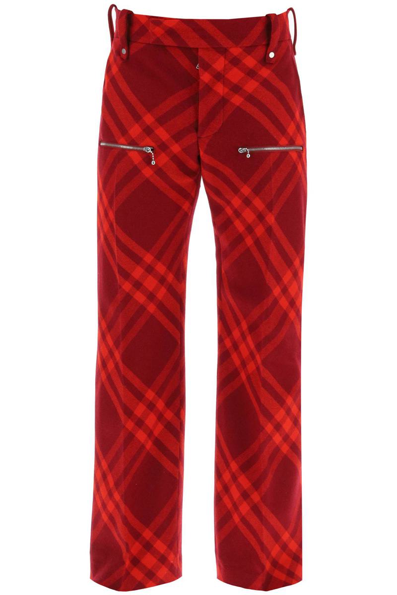 Shop Burberry Check Wool Pants In Rosso