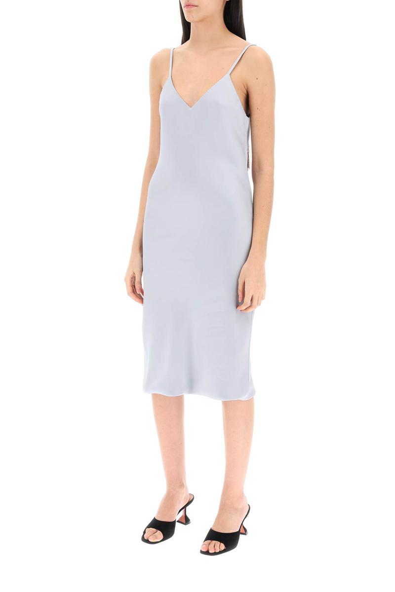 Shop Norma Kamali Crepe Satin Slip Dress In Grigio