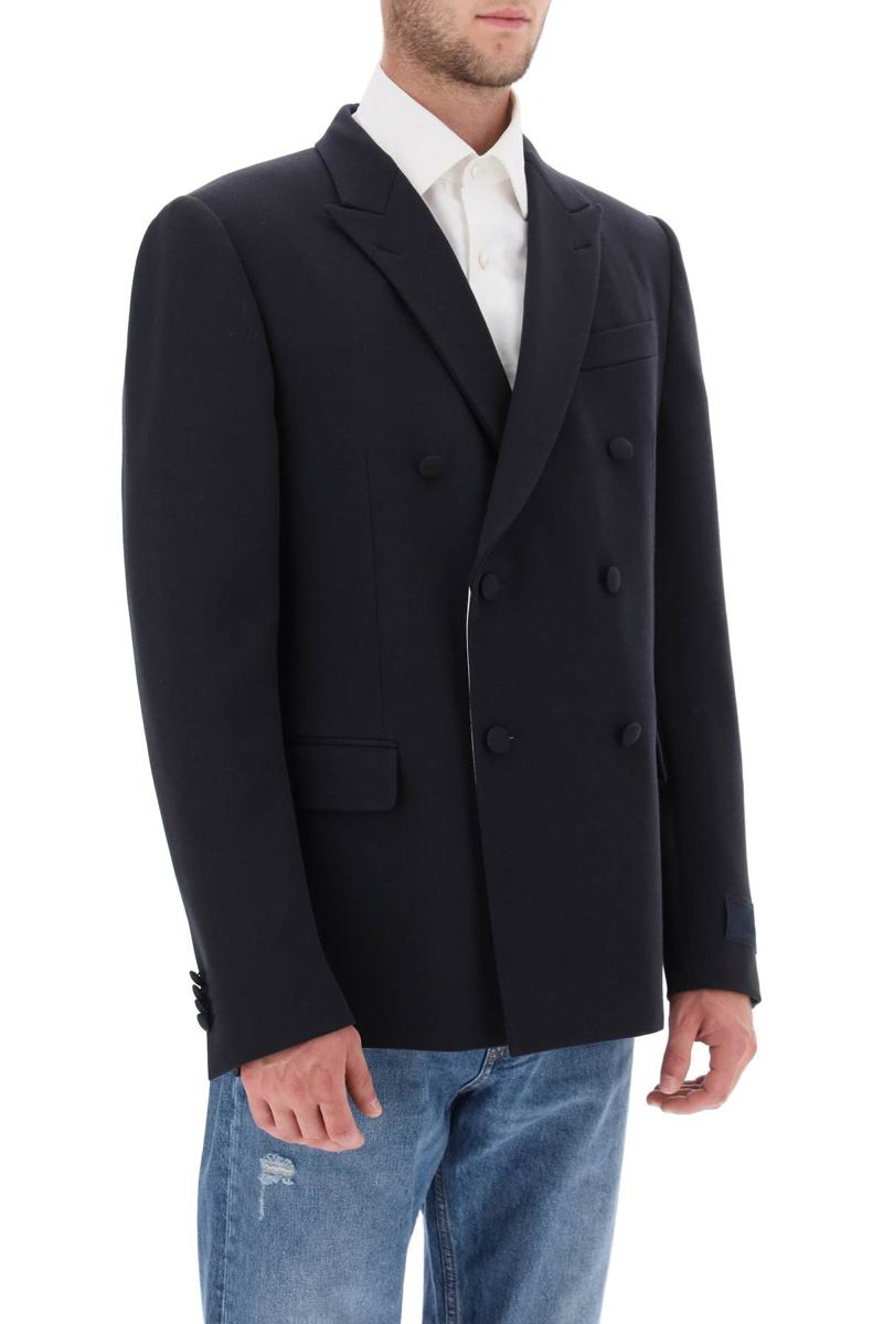 Shop Valentino Half-lined Double-breasted Jacket In Blu