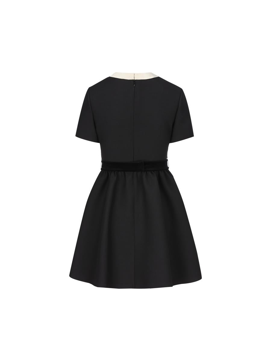 Valentino Double-bow Mini Dress In Wool In Black/soft Beige