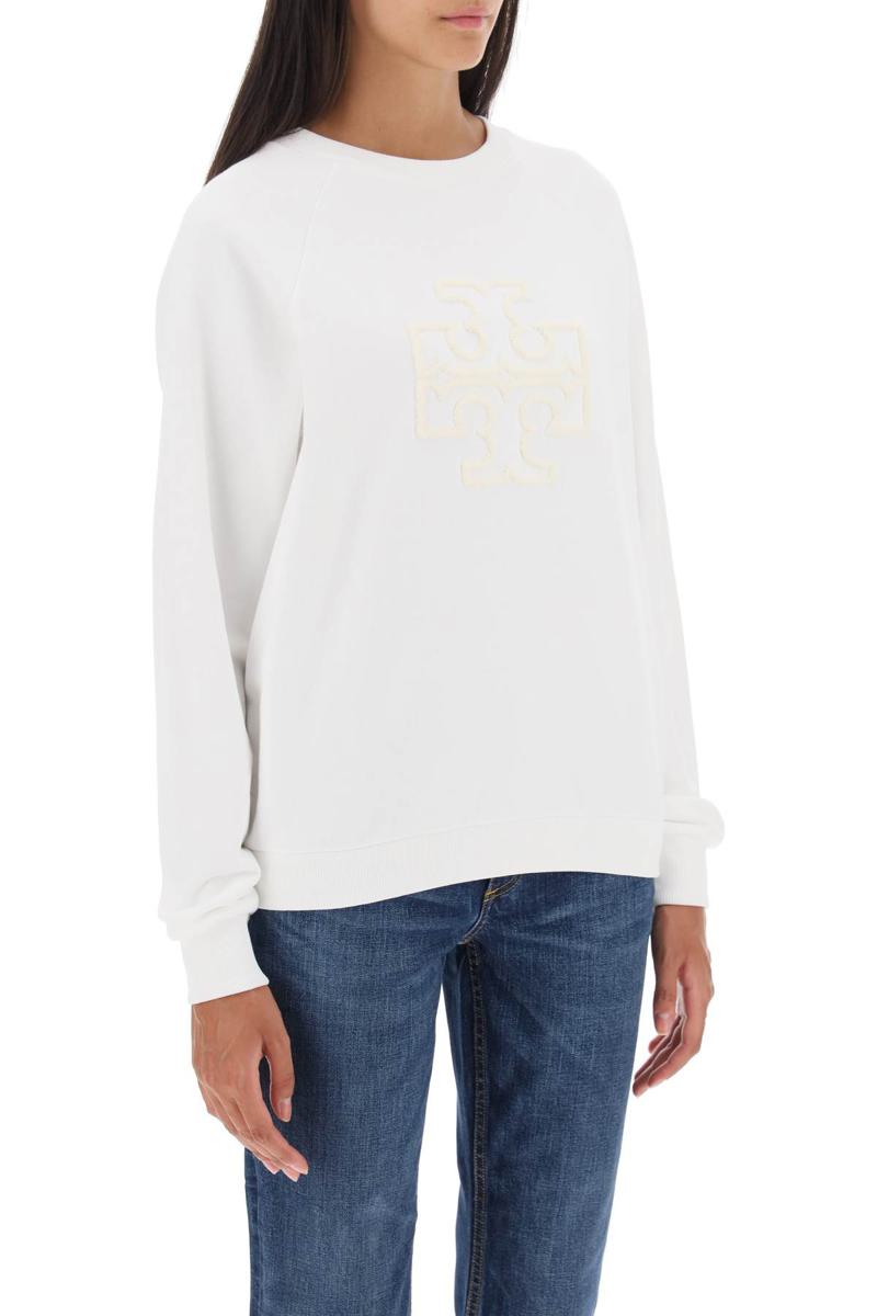 Shop Tory Burch Crew-neck Sweatshirt With T Logo In Bianco