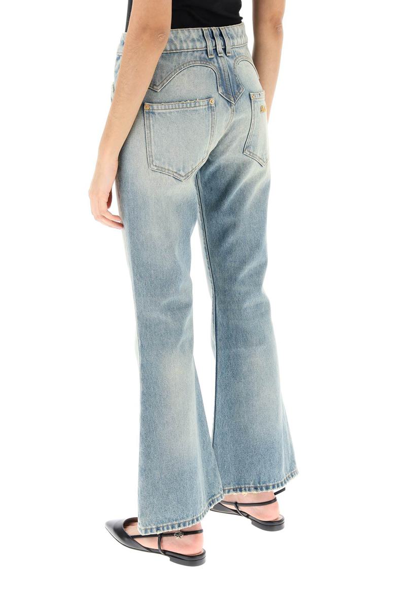 Shop Balmain Western-style Crop Bootcut Jeans In Celeste