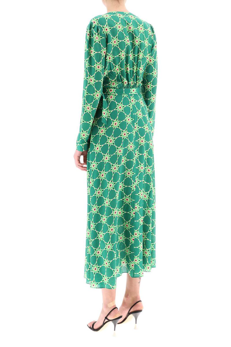 Shop Saloni 'lea' Long Shirt Dress In Silk Crepe In Verde