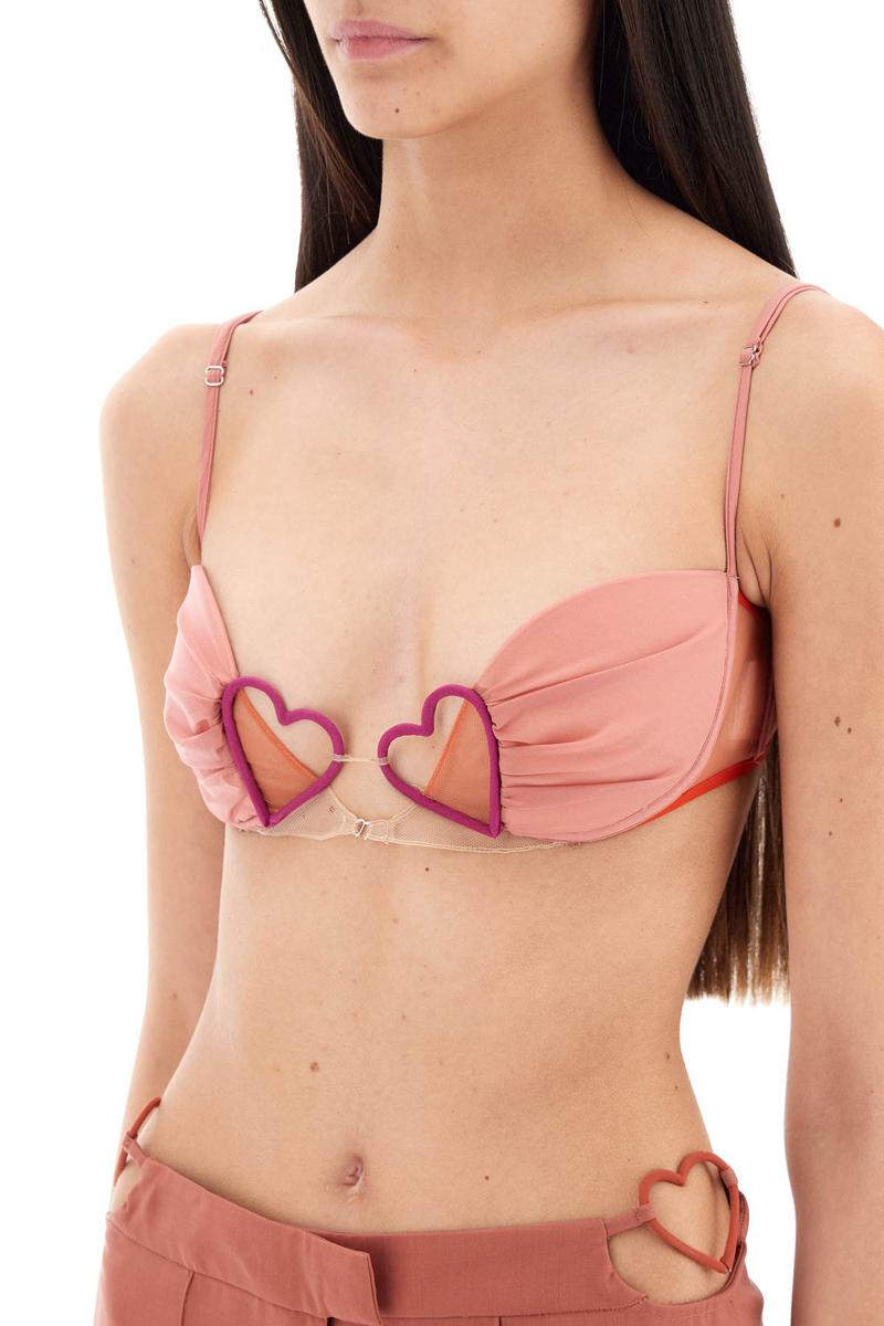 Shop Nensi Dojaka Gathered Bralette Top With Hearts In Rosa