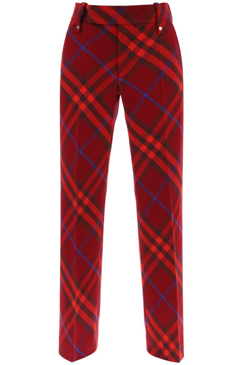Shop Burberry Check Wool Pants In Rosso