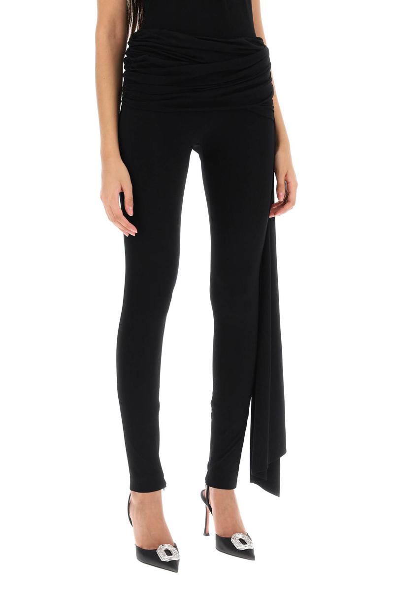 Shop Magda Butrym Draped Leggings With Sash In Nero