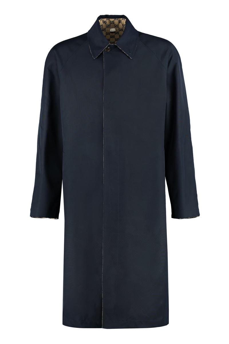 Shop Gucci Single-breasted Long Coat In Blue