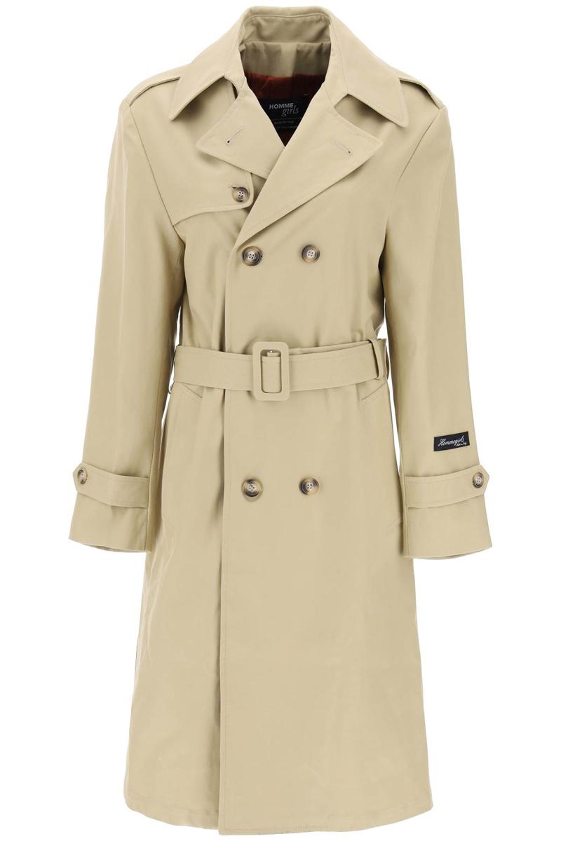 Shop Homme Girls Cotton Double-breasted Trench Coat In Beige