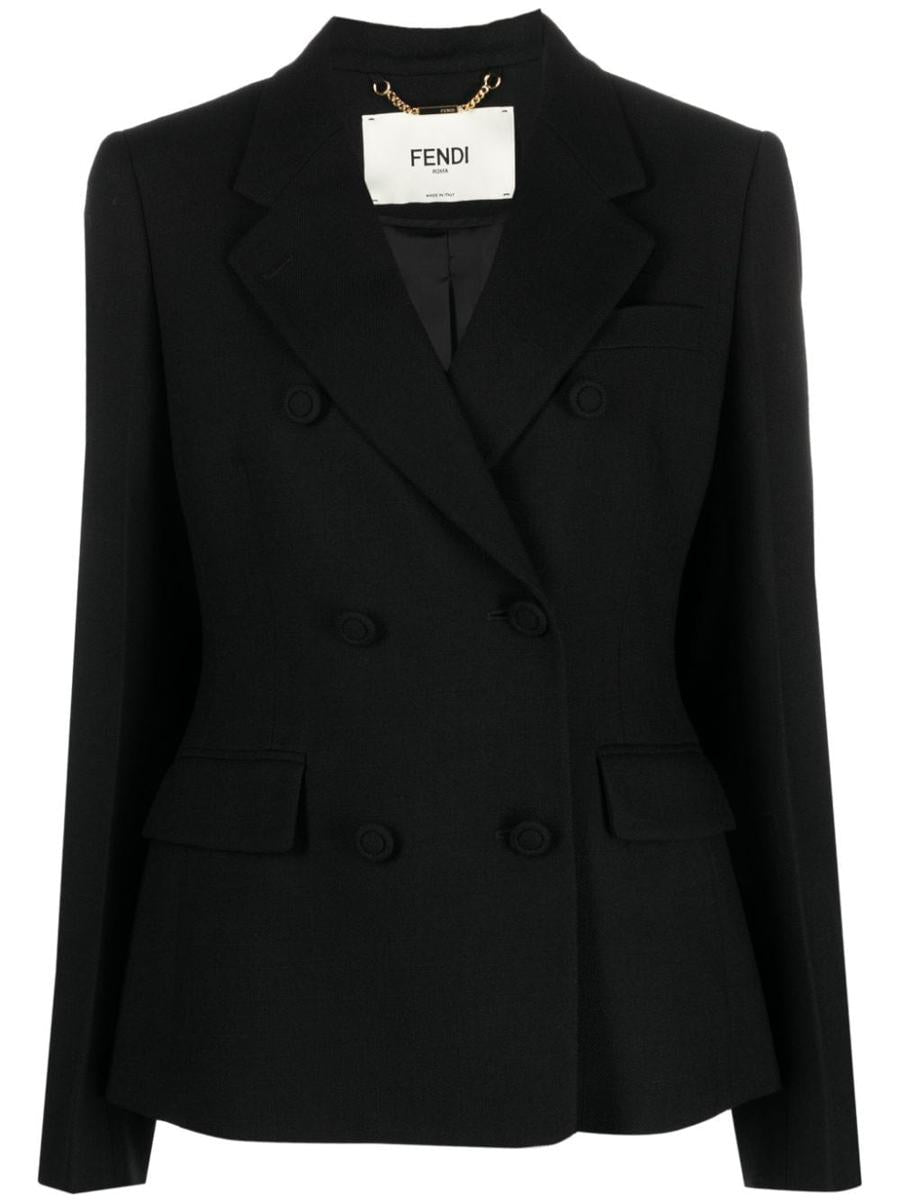 Shop Fendi Wool Double-breasted Blazer Jacket In Black