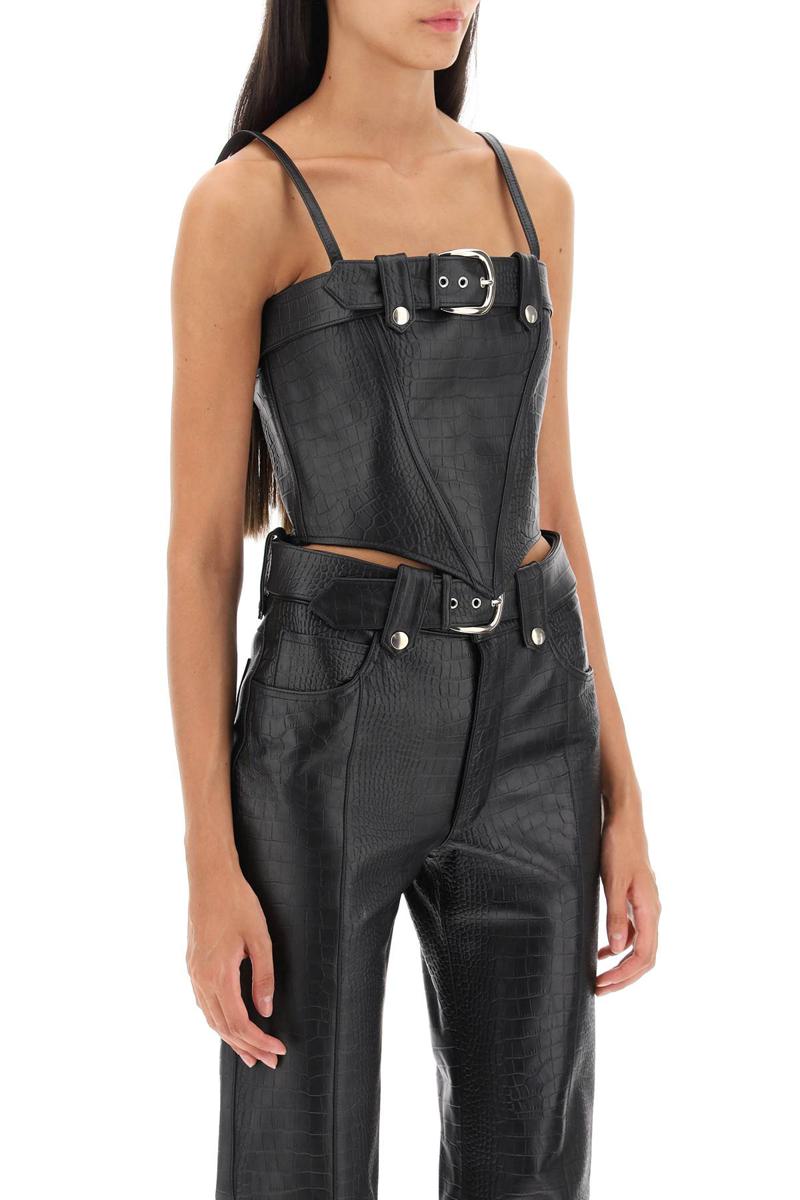 Shop Alessandra Rich Croco-print Leather Bustier Top In Nero