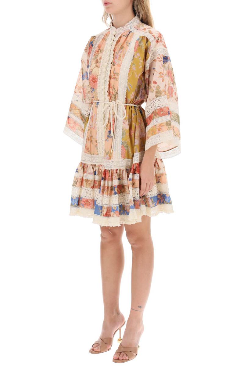 Shop Zimmermann August Lace Trimmed Cotton Mini Dress In Multicolor