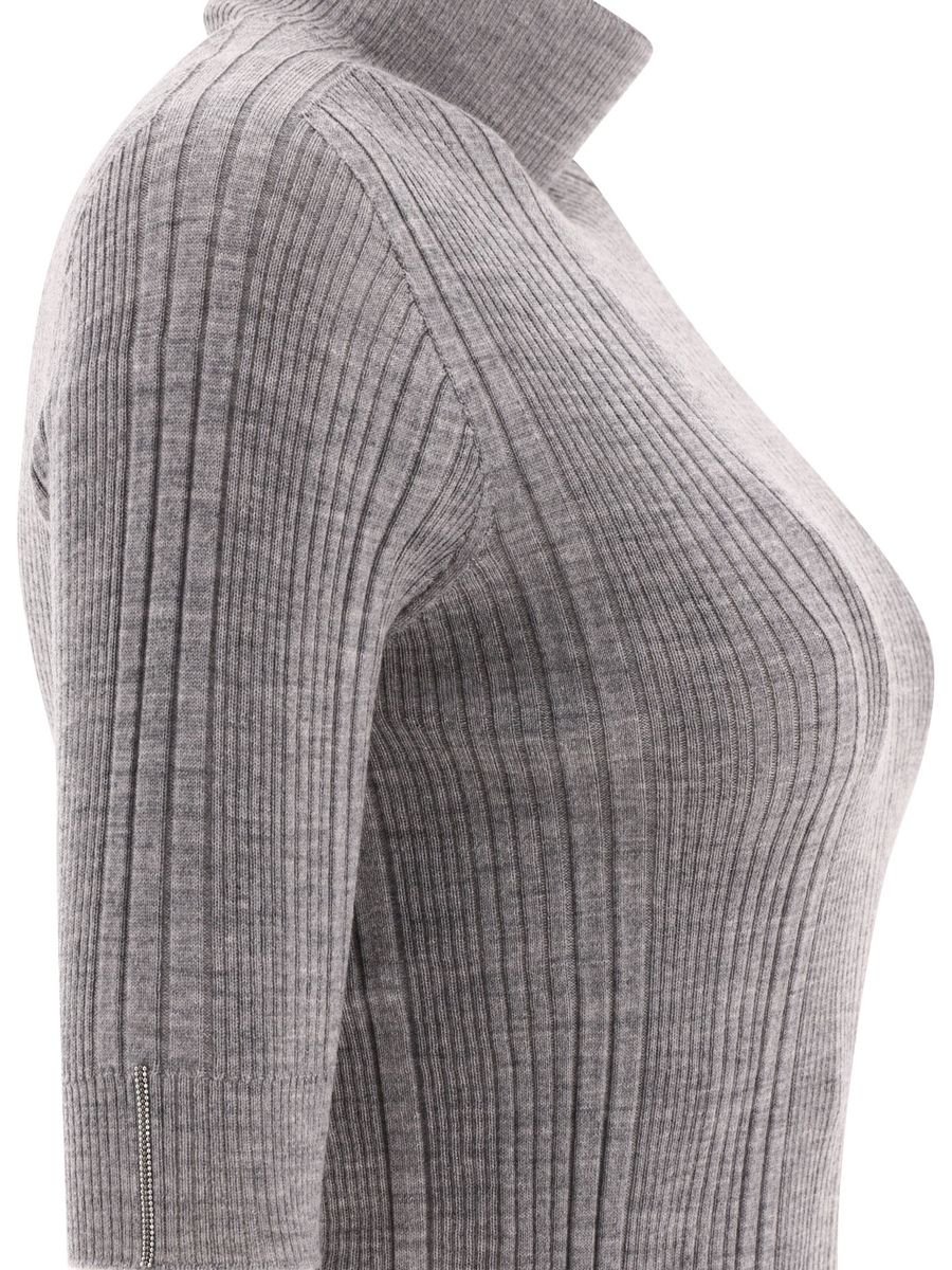 Shop Peserico Ribbed Turtleneck Sweater In Grey