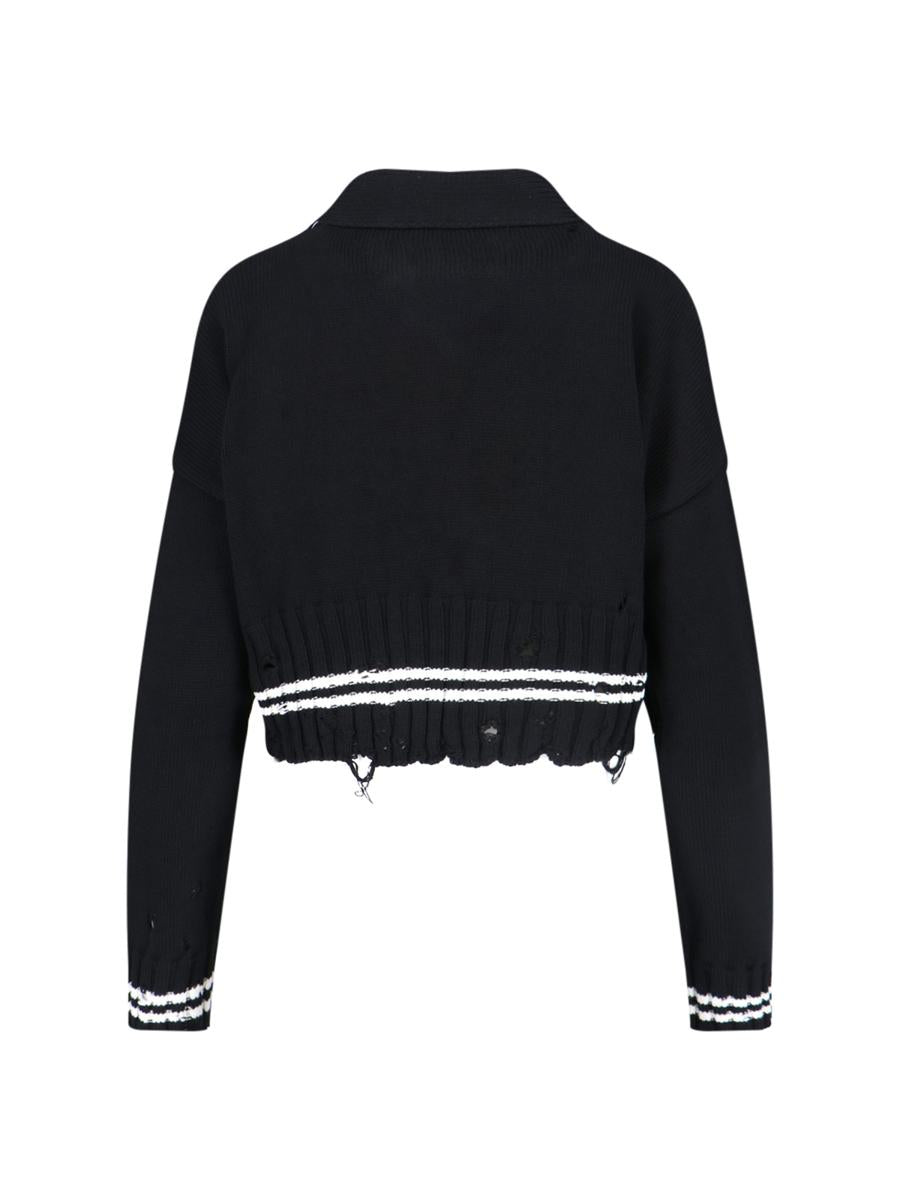 Marni Ribbed Hem Cropped Crewneck With Striped Detail