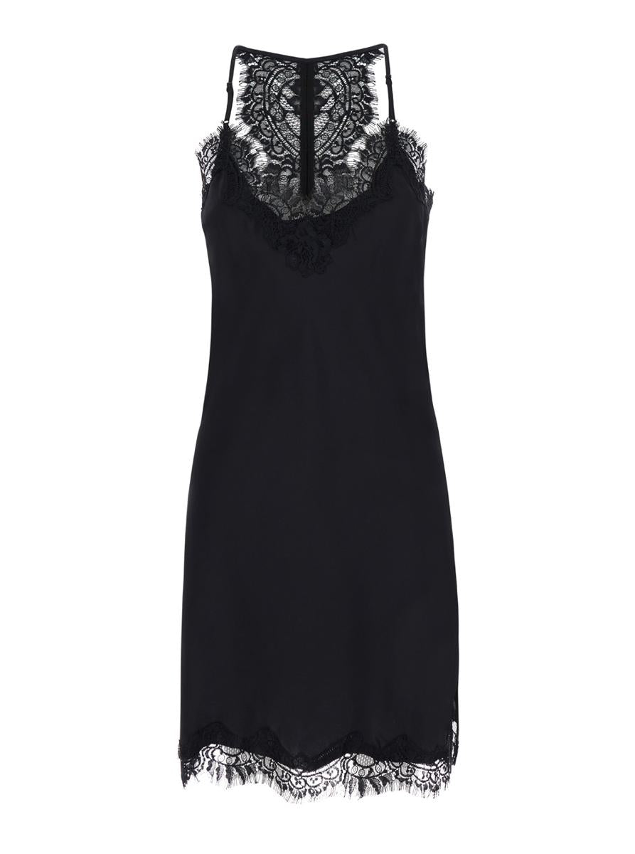 Shop Gold Hawk Mini Black Dress With Lace Trim And Racerback In Silk Woman