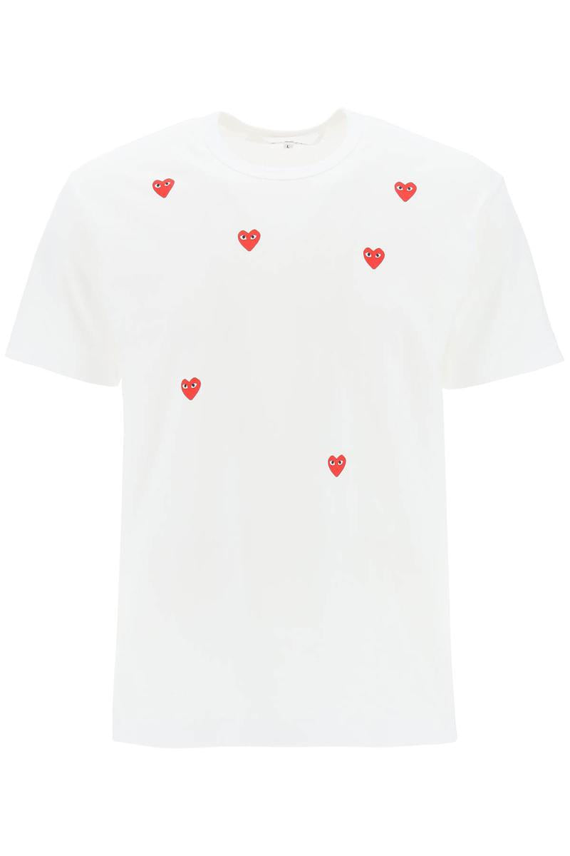 Shop Comme Des Garçons Play "round-neck T-shirt With Heart Pattern In Bianco